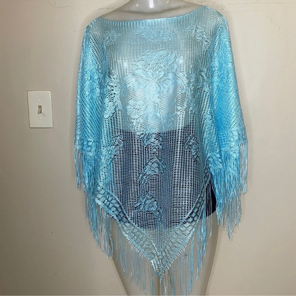 Other - Light Blue Fringe Poncho One Size